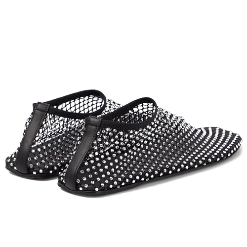 Arqa Crystals Mesh Flats for Women Rhinestone-Embellished Fishnet Sock Ballet Flat Shoes Comfort Casual Ballerina Shoes4