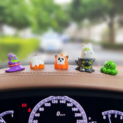 YeeSingLon 6PCS Halloween Car Dashboard Decorations, Cute Pumpkin Decor for Women Rear View Mirror Ornament, Mini Tree Stump Cute Wizard Hat Car Accessories Interior Dashboard for Home Office