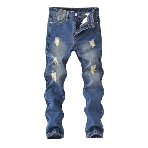 Jogginghose Kinder Jungen Loose Jeans Fit Jogginghose mit Elastische Taille Lässige Weitem Straight Leg Bein Jeanshose Streetwear Freizeit Cargo Hosen für Teenager 022 Blau 150