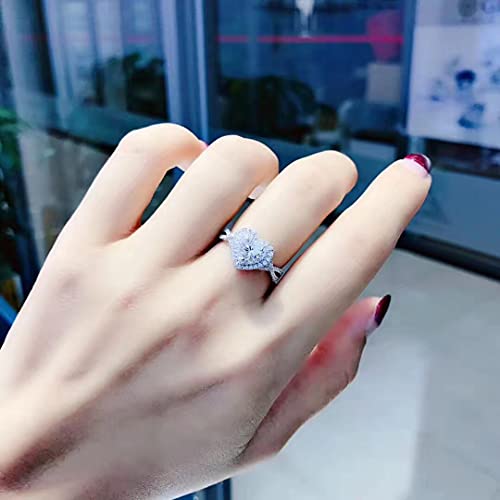 18K White Gold Plated 925 Silver 5A Heart Zircon Stone 925 Silver Engagement Wedding Band Ring for Women Luxury Micro Inlaid Heart-Shaped Simulation Diamond Ring4