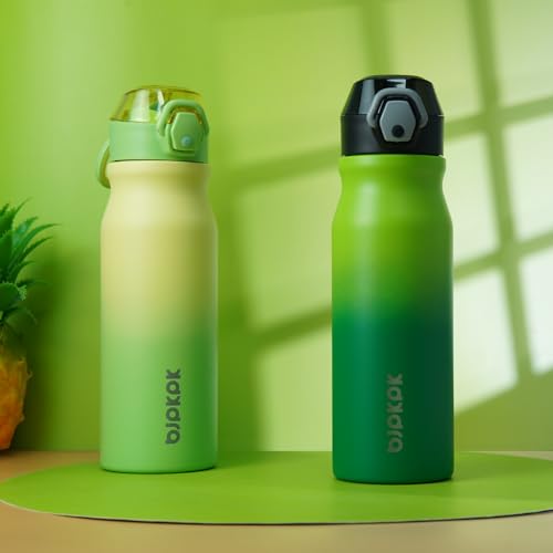 Image of BJPKPK 25 oz Insulated Water Bottle, Straw, Handle, Stainless Steel Flask | Leak Proof Locking Lid, Thermal, Double Wall Vacuum, Keeps Hot /Cold, BPA Free, Dishwasher Safe, Travel & Sports, Sage