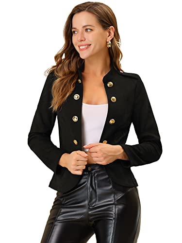 Allegra K Women's Vintage Open Front Steampunk Fall Winter Button Faux Suede Jacket