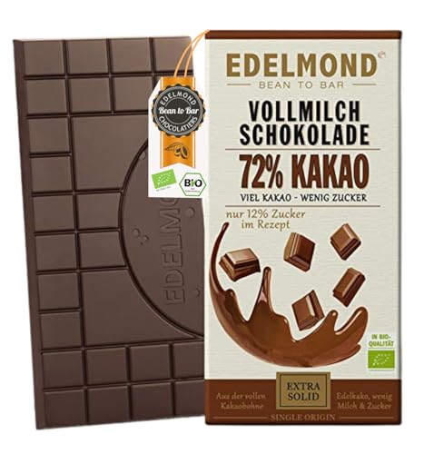 Bio Milch-Schokolade 72 % Kakao (1 Tafel, 75 g) – Bittere Edelvollmilch aus Single Plantation, wenig Zucker, Fair Trade, naturbelassen, Bean-to-Bar