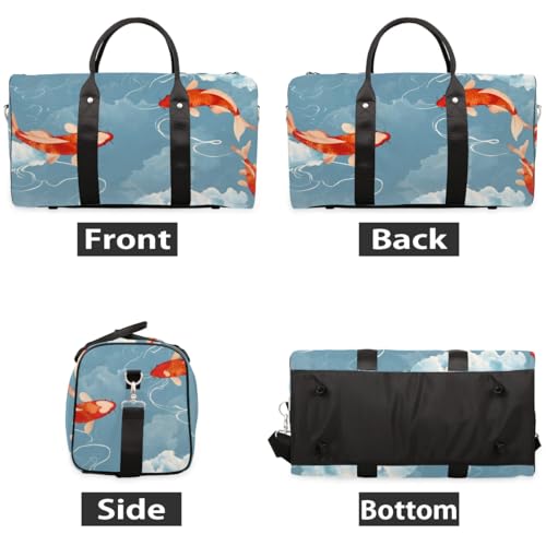 Travel Duffel Bag, Japan Koi Fish Sports Tote Gym Bag Foldable Western Aztec Weekender Bag Carry on Luggage Handle Bag Overnight Shoulder Bag for Women Men,A-0662