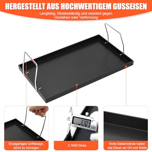 GFTIME 46,8 x 27,5cm Antihaft Grillplatte für Enders Urban, Urban Pro, Explorer, Explorer Pro Gasgrill, Gusseisen Grillplatte mit Antihaftbeschichtung, Grillplatte Grill-Zubehör, Gussplatte 1 Stück