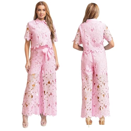 Conjunto de 2 piezas de encaje formal con pantalón ancho 2