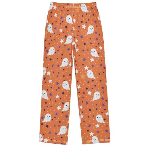 Boy's Lounge Pants Cartoon Ghost Colorful Star Orange Kids Jogger Pants Elastic Waist Long Bottoms with Pockets 6-14