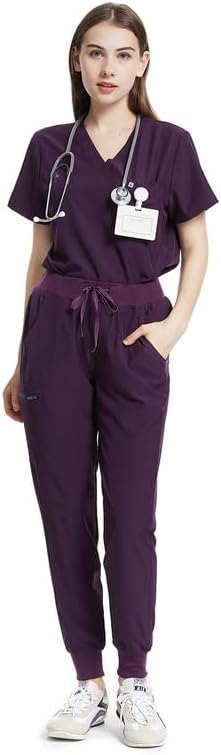 Uniforms World Scrubs for Women Set - Stretch Scrub Top & Pants with 8 Pockets, Yoga Waistband, Anti Wrinkle, Slim Fit