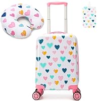 Esteemly Kid's Luggage Set 2 Piece Suitcase Set Hardside Luggage with Spinner Wheels Girls Carry on Toddler Travel Rolling Suitcase with Neck Pillow Airline Approved