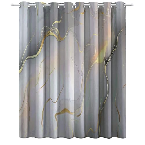 Cortinas Salon Gris Dorado Cortina Estampado 3D con Ojales Adorno de mármol Abstracto Visillos para Dormitorio Cocina Ventanas Comedor Habitacion 117An x 138Al cm (2 Paneles)