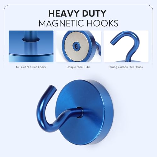 Image of Neosmuk Magnetic Hooks Steel Tube Design for Cruise,130lb+ Navyblue,10 Pack