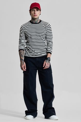 Image of SNITCH Men Cargo Pants | Loose Fit Mid Rise with Adjustable Drawstring Hem & Utility Pockets | 100% Cotton Twill Fabric for Casual & Streetwear Styling