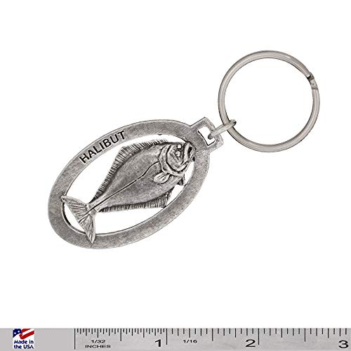 Halibut Keychain, Pewter, S061KC, 2”, 100% Handmade in the USA, Fish Keychain, Saltwater Key Chain, Pacific Halibut Key Ring, Key Fob, Fishing Gift, 200 Fish Designs Available.2