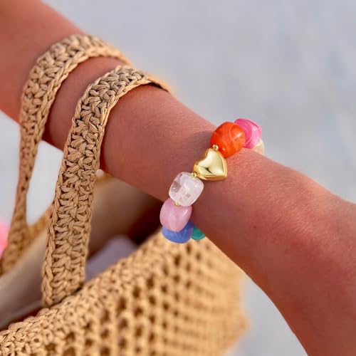 Turandoss Colorful Beaded Bracelet for Women, 14K Gold Plated Heart - image 4
