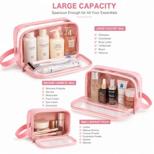 Image of MELVIS Makeup Pouch Bag for Women | Travel Toiletry Organizer Set of 3 | Waterproof Cosmetic Wash Bag with Clear Window | Portable Travel Kit Carry Pouch