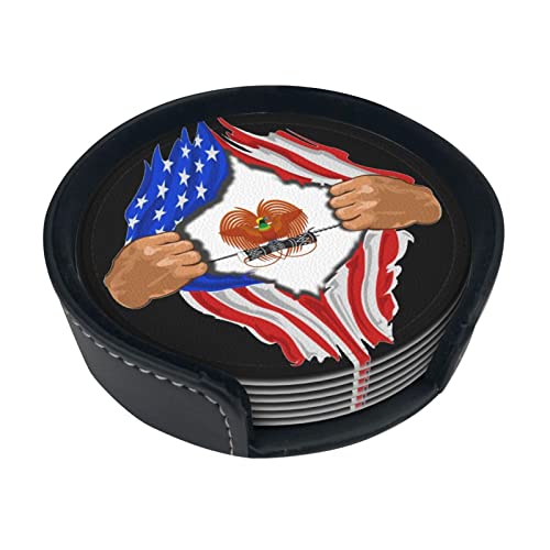 Blood Inside Me Emblème National de Papouasie-Nouvelle-Guinée Dessous de Verre Rond en Cuir antitache et antibrûlure Protégez Le Bureau 6 pièces 4in