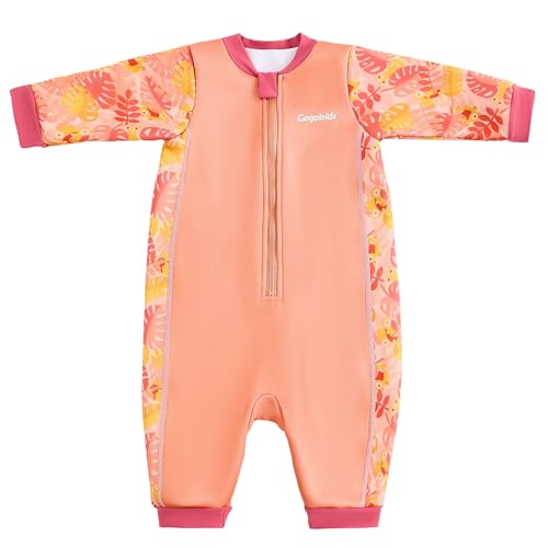 Gogokids Conjunto de neoprene para bebé de 0 a 3 anos, fato de banho térmico para criança, fecho frontal, fato de banho para bebé com forro polar, mangas compridas, proteção solar e contra o