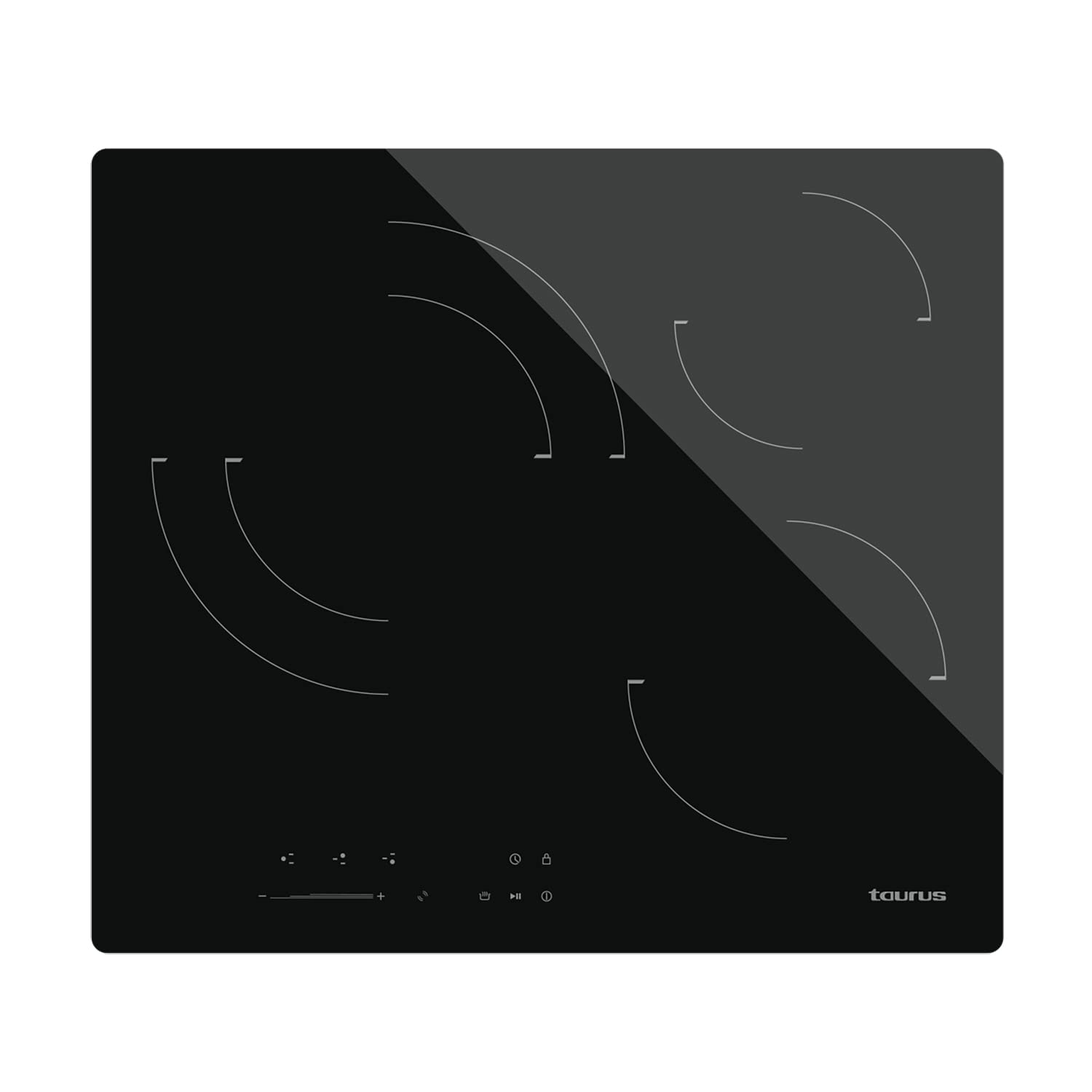 Taurus V6031S - Placa vitrocerámica, 5700W, 3 zonas calentamiento, 9 niveles potencia, control táctil deslizante, temporizador hasta 99 min, función Stop&Go, función Keep Warm, bloqueo infantil, negro