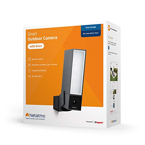 Netatmo Telecamera WIFI Esterna Intelligente con Sirena da 105 dB, Luce Integrata, Sensore di Movimento, Visione Notturna, Senza abbonamenti, Nero Intenso, NOC-S-IT