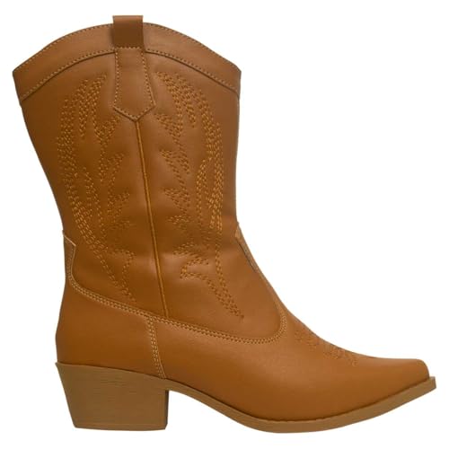 Bota Texana Feminina Boiadeira Western Country Cano Médio (Caramelo, BR, Adulto, Numérico, 37)