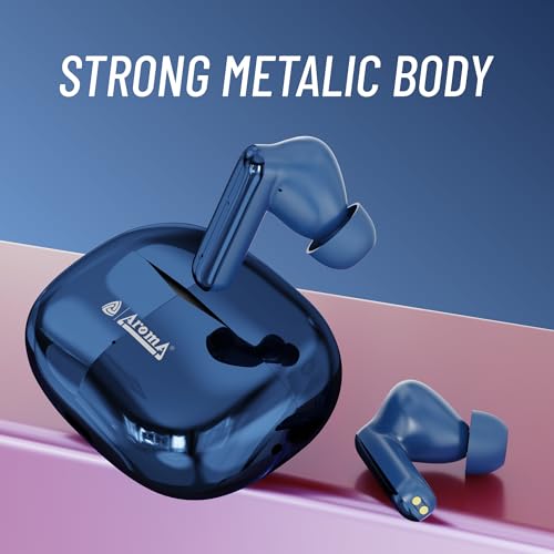 Image of AROMA TWS1 Pulse V5.4 True Wireless Earbuds, Shiny Blue | Bluetooth Headphones, Up to 60H Playtime, ENC, Fast Charging, Heavy Bass