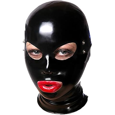 MONNIK Solid Color Latex Mask Rubber Hood Fetish Headgear Open Eyes&Nostrils&Mouth for Cosplay Party Clubwear Fetish Catsuit Halloween LZY0020 (Black,Customized) Cover