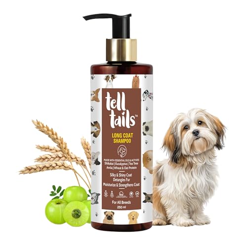 Image of Long Coat Dog Shampoo - 250ml - Moisturises, Detangles & Strengthens - Shikakai, Eucalyptus, Tea Tree, Amla, Wheat & Oat Protein - Repels Ticks & Fleas - For Shih Tzu, Retriever & All Breeds