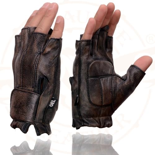 Image of Milwaukee Leather SH198 Men's Black Flame Embroidered Fingerless Gloves with Gel Palm | Padded Comfort; Vibration Relief; Flame Embroidery