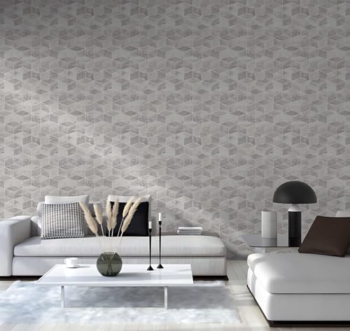 Papier peint géométrique pour masquer les défauts du mur intissé gris - 5