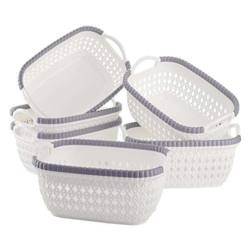 Peohud Lot de 6 paniers de rangement en plastique avec poignées découpées, petit panier de rangement pour garde-manger, salle de bain, cuisine, chambre, jouets et collations, blanc Cover