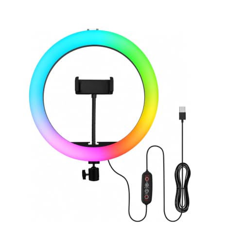 Image of Bestor 10 Inch RGB Ring Light with Phone Holder, 3 Light Modes, 10 Brightness Levels, USB Powered LED Selfie Ring Light for Video Recording, Live Streaming, Makeup, Photography & Online Classes