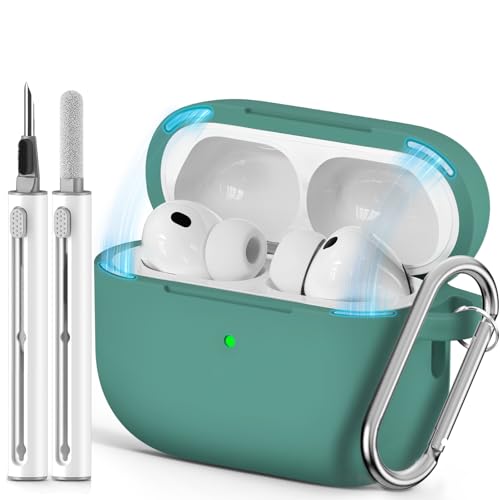 Image of Ljusmicker for AirPods Pro 3 Case 2025 with Cleaner Kit,Magnetic Green | Soft Silicone Protective Cover for Apple AirPod Pro 3rd Generation Case with Keychain for Women Men,Shockproof,Magnetic
