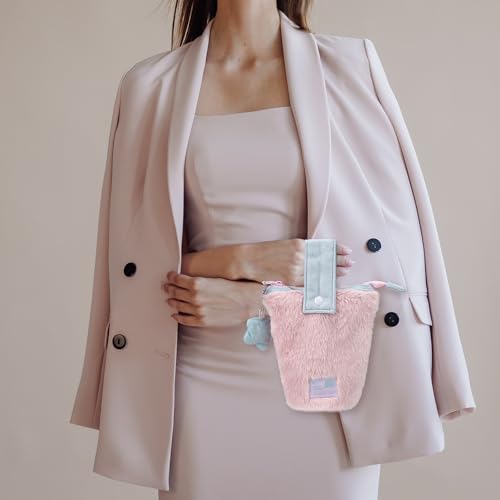 Image of Standing Pencil Bag, Plush Pencil Pouch, Big Capacity Portable Pen Holder with Removable button strap,Kawaii Pen Bag, Stationery Storage Case, Makeup Pouch, for Daily Study Work(1Pcs)