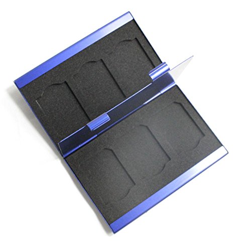 Pctc 6 Slots Aluminum Memory Card Case Sd Card Protecter Box Storage Case(Double Side) Holder Blue Color