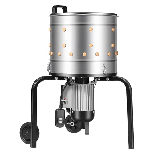 VEVOR Chicken Plucker Machine 15.7 in Drum 550W & 275RPM Electric Chicken Plucking Machine with 114 Soft Fingers & Transport Wheels Stainless Steel Feather Remover for Processing 1-2 Chicks Once