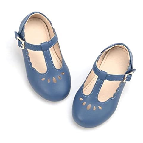 THEE BRON Girl's T-Strap Flats Toddler/Little Kid Ballet Mary Jane Party Dress Shoes(AG227 Toddler,Blue/6M) Cover