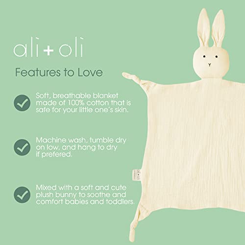 Image of Ali+Oli Cuddle Bunny Security Blanket - Soft & Breathable Muslin, Plush Baby Blanket for Girls & Boys, Pre-Washed Cotton, Bunny Theme (Pink)