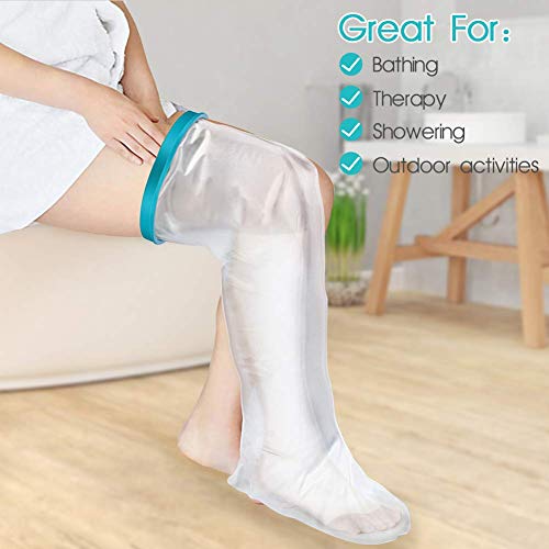 Doact Waterproof Adult Leg Cast Cover for Shower Bath, Cast Protector Keep Cast Bandage Dry, Watertight Cast Bag for Wound Knee Foot Ankle Orthopedic Boot - Full Leg Size 41 Inches