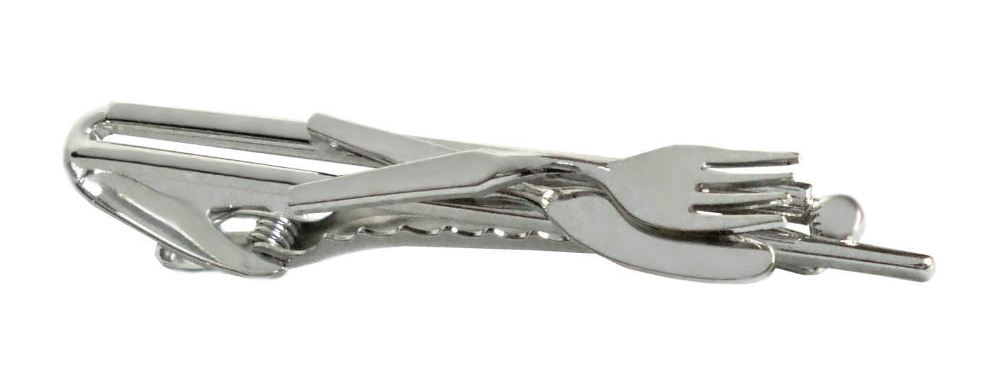 Krawattennadel Messer & Gabel silbern glänzend ca. 6,7 cm lang made in Germany + Geschenkbox Accessoire für die Seidenkrawatte