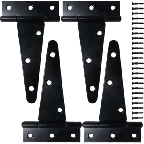 5 Inch T Hinges Heavy Duty, 4 Pack Extra Thick 2mm Black T Strap Gate Hinges with Screws for Shed Door, Barn Door, Wood Fence and Garden Gate