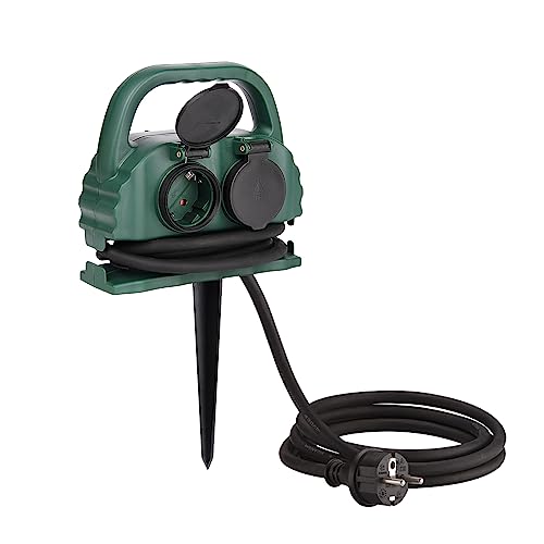 4-fach Gartensteckdose IP44 mit Tragegriff und Erdspieß, wasserfeste...