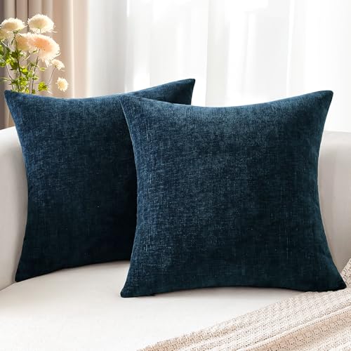JOTOM Set of 2 Cushion Covers 60x60 cm Soft Chenille Navy Blue Decorative Throw Pillow Covers 24x24 Inch Square Cushion Case Solid Pillowcases for Couch Sofa Living Room Bed Home Decor (Navy Blue) - Image 4