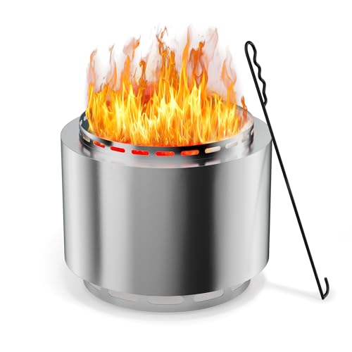 Gotland 60cm Rauchfreier Feuerkorb, Edelstahl Gartenfeuer, Transportabler Rauchfreier Feuerplatz für Terrasse & Garten