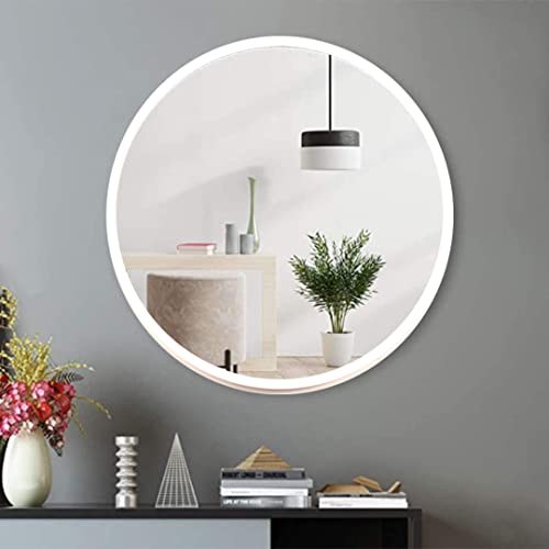 Image of Quality Glass Wall Mirror Metal Frame Round Wall Mirror Metal Frame for Bathroom, Living Room, Vanity Decorative Wall Mirror Wall Mounted (18X18 Inches) - White