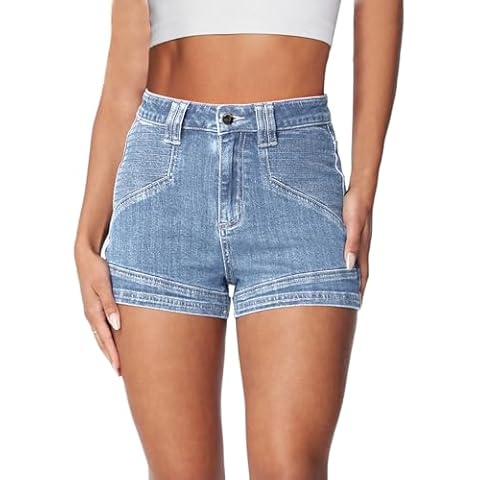 Uincloset Women's Summer Stretchy High Waist Denim Shorts Lightweiht Pocketed Jeans Shorts Streetwear Hot Shorts Cover