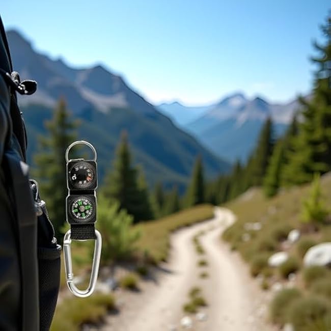 Black Carabiner Key Chain Compass Thermometer Metal Camping Outdoor Gadgets Hiking Survival to Multifunctional O0R8 Mountaineering Sports and Outdoor Recreation Accessories, Car Keychain