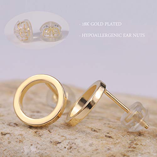 Aobei Pearl 18K Gold Circle Stud Earrings 10MM Small Round Hoop Post Stud for Women Minimalist Earring for Unisex4