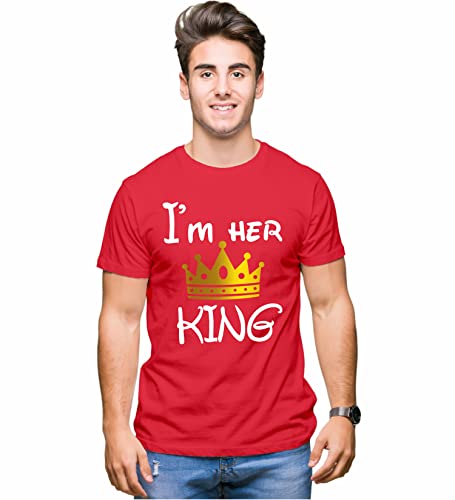 Image of Hangout Hub Hangout-Hub850$P Couple T Shirts for Couples | Printed I Am Her King His Queen T-Shirt for Men Women Couples (Set of 2 | Regulat Fit | Cotton)