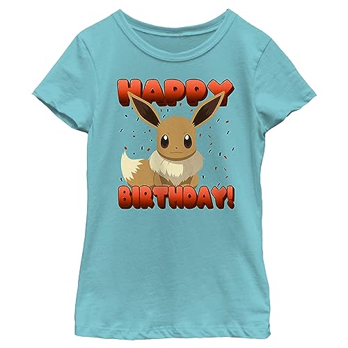 Image of Girls Pokemon Eevee Birthday Design Short Sleeve T-Shirt - Perfect Go Gift