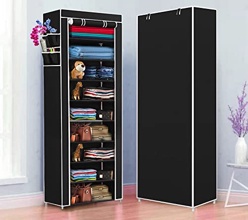 Image of COROID Digital Printed Multipurpose 6 Shelve Wardrobe,Foldable,Collapsible Fabric Wardrobe Organizer for Clothes Drawers Portable Wardrobe Clothing Space Saving Wardrobe (9-Layer, NavyBlue)